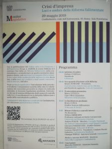 29 Maggio 2019: Programma "Crisi d'impresa. Luci e ombre della Riforma fallimentare